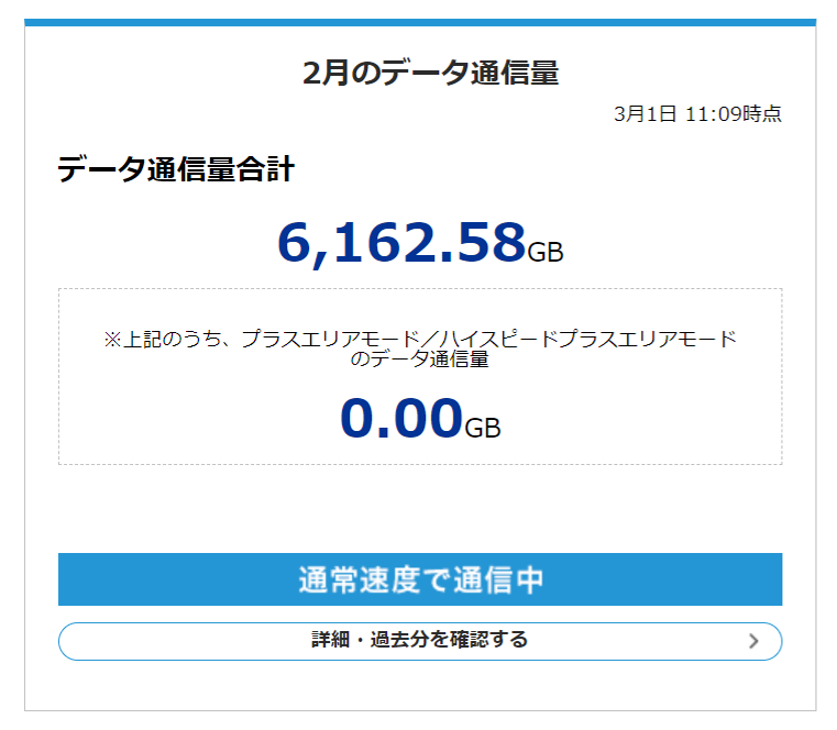 1か月のデータ通信量が5TBを超えても通信制限されなかったというエビデンス